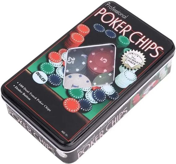 Набір для гри в покер на 100 фішек "Техаський холдем" (жестяна коробка)