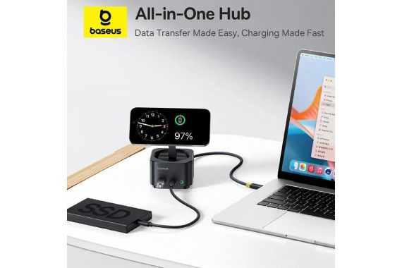 Бездротовий зарядний пристрій Baseus MagPro Series II 7-in-1 USB-C Hub with 15W Qi2 Wireless Charger | Зображення 9