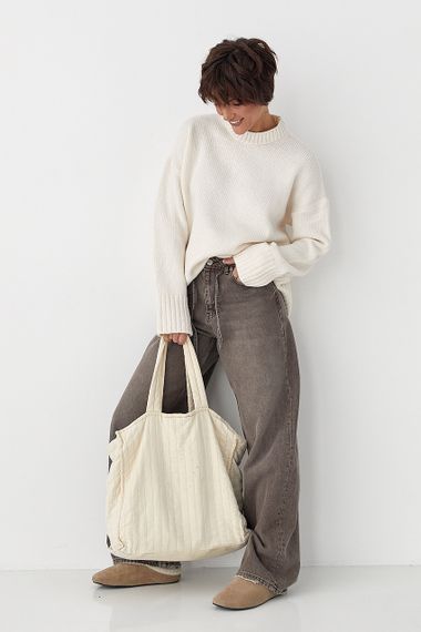 Однотонна в'язана кофта з широкими рукавами - молочний цвет, ONE SIZE (є розміри) | Зображення 2