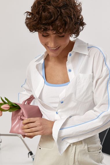 Класична сорочка з контрастними вставками в комплекті з майкою - молочний цвет, ONE SIZE (є розміри) | Зображення 3