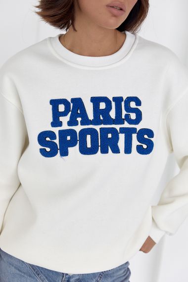 Теплый свитшот на флисе с надписью Paris Sports - молочный цвет, L (есть размеры) | Зображення 3