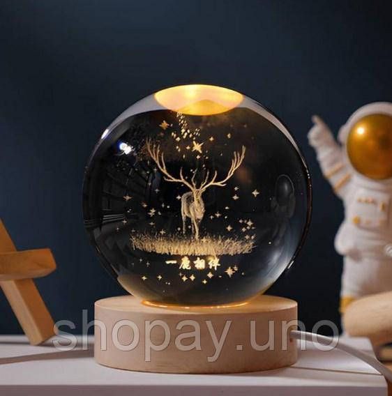 Декоративный 3D ночник Хрустальный Шар 8 см · Настольная лампа - светильник с 3D эффектом Галлактика | Зображення 3