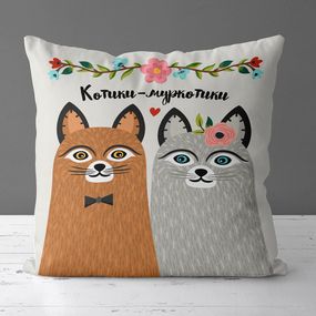 Подушка габардинова з принтом Котики-муркотики 40x40 см (4P_18L064)
