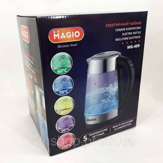 Надійний електрочайник MAGIO MG-499 2000 Вт 1.7 л, Чайник скляний електричний, Стильний електрочайник TB-94 | Зображення 5