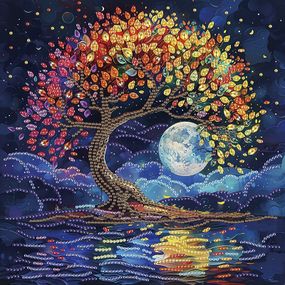 Алмазная мозаика "Красочное дерево" BH020 неполная выкладка 25х25 см