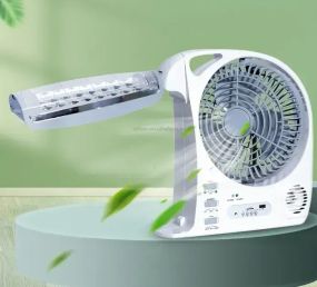 Вентилятор портативний (GD-8028/N283) 6в1 (8", LED лампа, радіо, сонячна панель, 2 швидкості, 10Вт, Bluetooth, USB, 3.2V/5500 мАг)