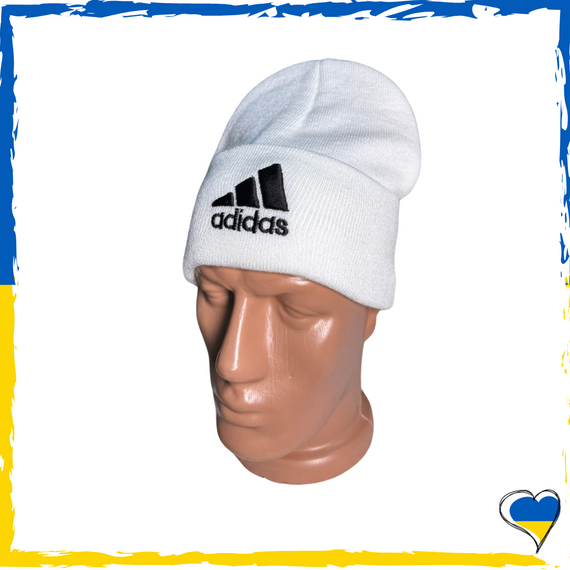 Шапка белая Adidas на флисе брендовая универсальная, Адидас. Шапка мужская, женская, подростковая, детская