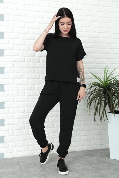 Женский летний легкий костюм укороченные штаны и футболка Gf7931 цвет черный, размер 46/48