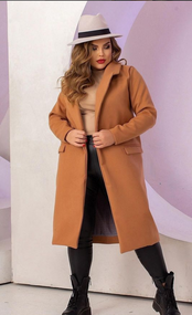 Женское длинное кашемировое пальто больших размеров MI549/1 цвет мокко, размер 54/56