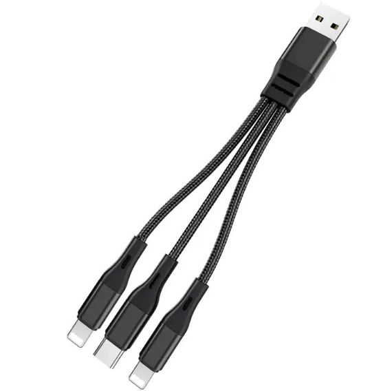 USB кабель Primo X47-3 3-in-1 Type-C / 2 x iPhone короткий 20см - Black | Зображення 1