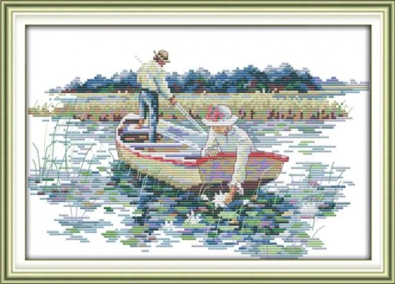 Набір для вишивання за нанесеною на канву схемою "Pick the lotus". AIDA 14CT printed, 34*25 см