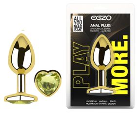 Анальная пробка с кристаллом EGZO - Gold Heart Plug Lime size S Sex Aura