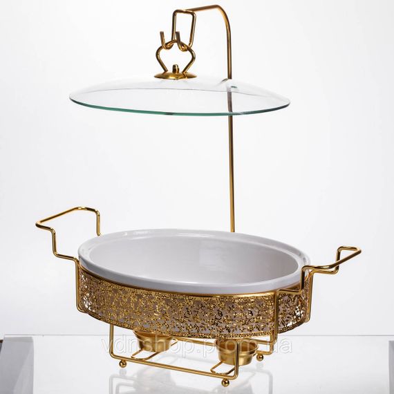 Мармітниця настільна порцелянова 2.5 літра марміт круглий на підставці Білий із золотом YL-76 | Зображення 1