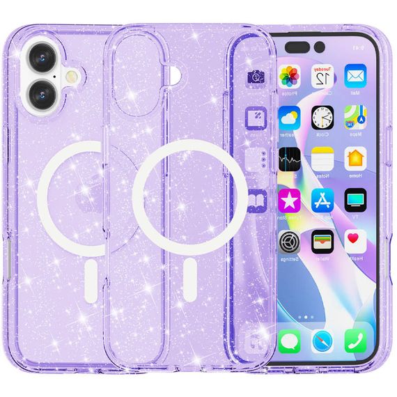 Чехол TPU Galaxy Sparkle (MagFit) для Apple iPhone 16 (6.1") Purple+Glitter