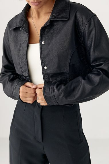 Коротка куртка зі шкірозамінника - чорний цвет, L (є розміри) | Зображення 3