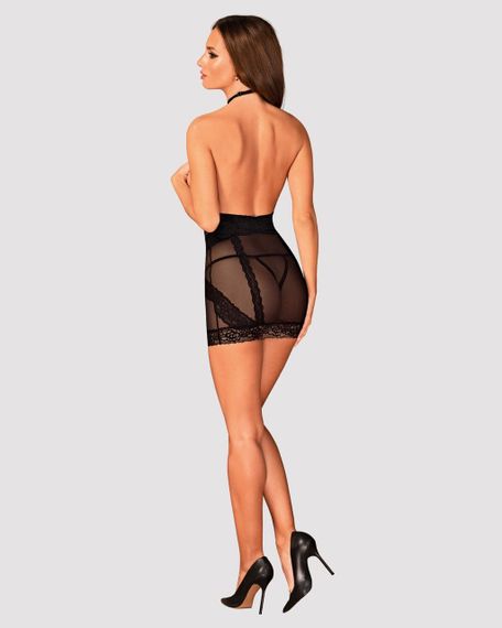 Напівпрозора сорочка з відкритими грудьми Obsessive Lacrisia chemise, чорна, з чокером, XS/S | Зображення 3
