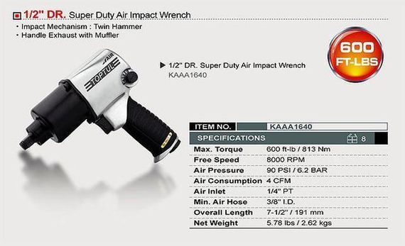 Гайковерт для СТО TOPTUL 1/2" 813N/m 8000об/хв KAAA1640 | Зображення 1