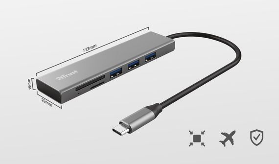 USB-хаб Trust HALYX FAST 3USB+CARD READER USB-C ALUMINIUM (24191_TRUST) | Зображення 1