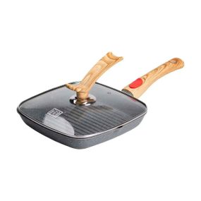 Алюминиевая сковорода-гриль 24 см со стеклянной крышкой Квадрат серый MGC HP-4-461G