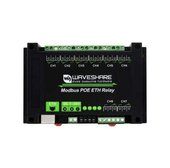 8-канальний релейний модуль Ethernet WAVESHARE RTU/Modbus TCP, PoE