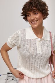 Однотонне вільне поло ажурної в'язки - молочний цвет, ONE SIZE (є розміри)