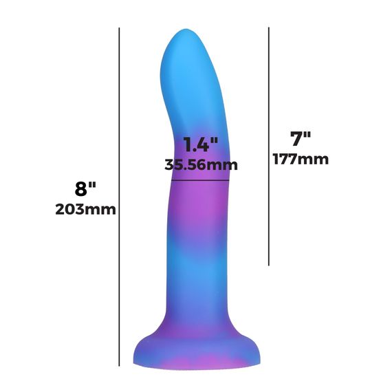 Светящийся в темноте фаллоимитатор ADDICTION Rave 8″ Glow in the Dark Dildo Blue Purple, 20,3 см | Зображення 3