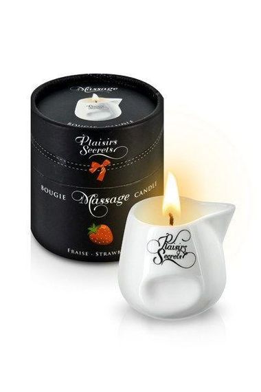 Масажна свічка Plaisirs Secrets Strawberry (80 мл) подарункова упаковка, керамічний посуд Sex Aura