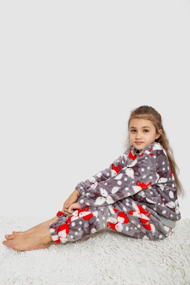 Пижама детская плюшевая унисекс, цвет серо-оранжевый, 102R1538 | Зображення 1