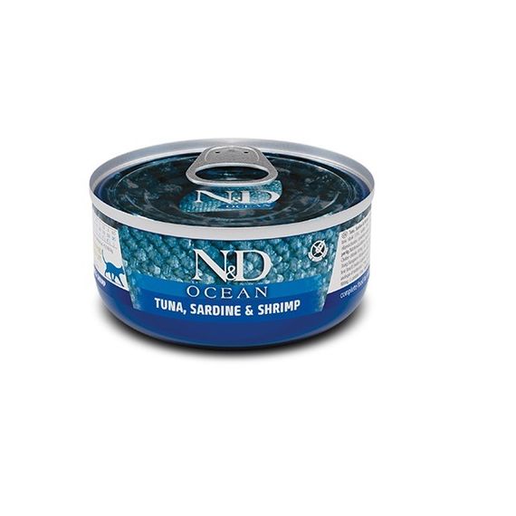 Вологий корм з тунцем та сардиною Farmina N&D Ocean Tuna, Sardine & Shrimp, 70 гр