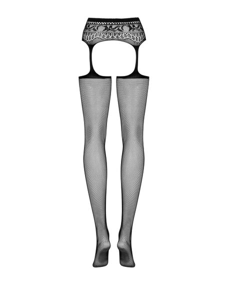 Сетчатые чулки-стокинги с кружевным поясом Obsessive Garter stockings S307 XL/XXL, черные, имитация | Зображення 5