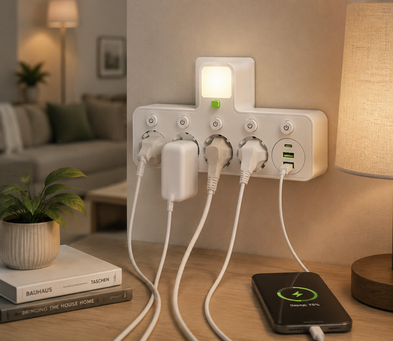 Мережевий фільтр 4 розетки + USB / адаптер на 4 розетки + USB з індивідуальними кнопками та LED-підсвічуванням Білий | Зображення 3