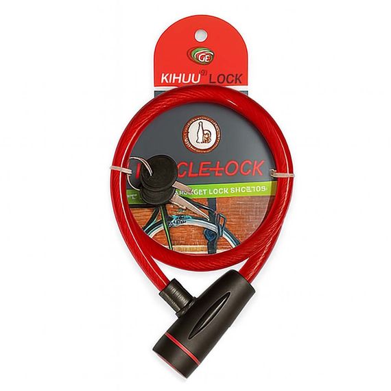 Замок велосипедний KIHUU LOCK 187, 10*80 тросовий, 2 ключі. Колір: червоний NW-34