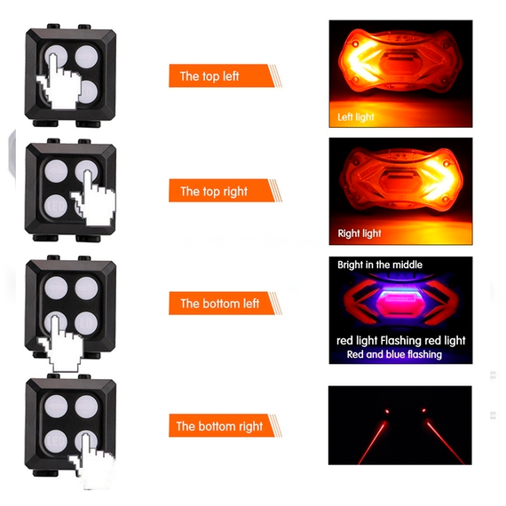Габаритный велофонарь KXK-03, лазерная разметка, повороты, пульт, полицейская мигалка красно синяя | Зображення 3