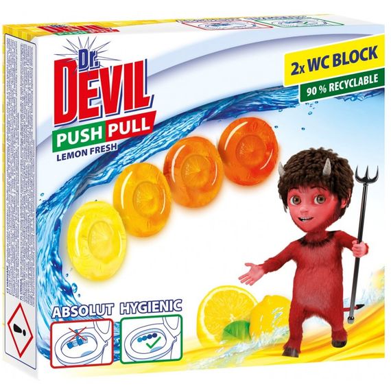 Туалетні блоки без кошика для унітазу Dr.Devil Push Pull Лимонна свіжість 8595025835666 40 г