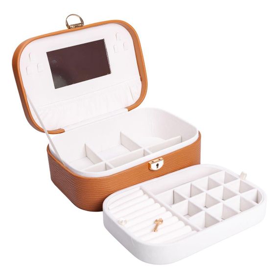 Шкатулка для украшений из эко кожи 2 яруса с замком органайзер для ювелирных изделий HP-5-1BR | Зображення 2