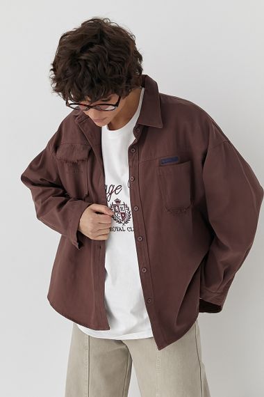 Котонова сорочка з накладними кишенями - бордо цвет, ONE SIZE (є розміри) | Зображення 4