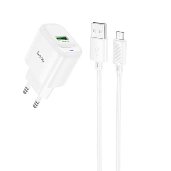 СЗУ Hoco C140A Smart QC3.0 18W (1USB-A) + кабель USB to MicroUSB White | Зображення 2