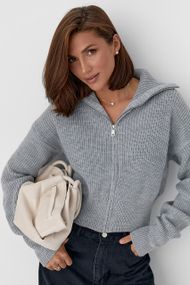 Короткий в'язаний кардиган на блискавці - сірий цвет, ONE SIZE (є розміри)