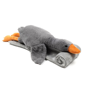 М'яка іграшка подушка з пледом усередині Гусак-обнімусь 93 см, затишний сірий гусак