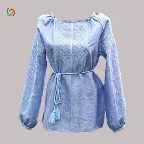 Рубашка Украинская вышиванка 244506 цвет синий размер L