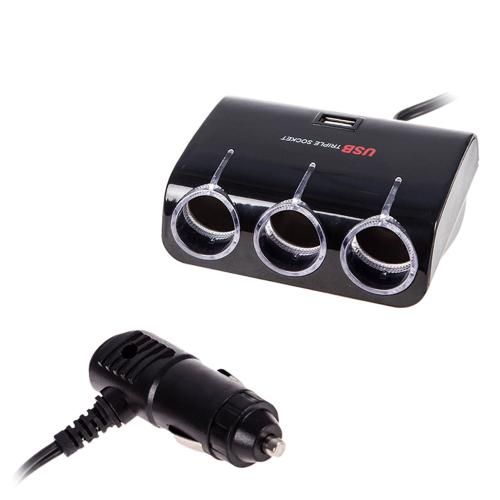 Подовжувач прикурювача VOIN 3 виходи + 1USB 1000mA 12/24V SC-3073 | Зображення 1