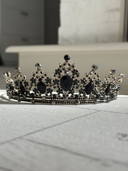 Тіара, корона з кристалами Чорний із золотом One size 13,5см (2029) | Зображення 5