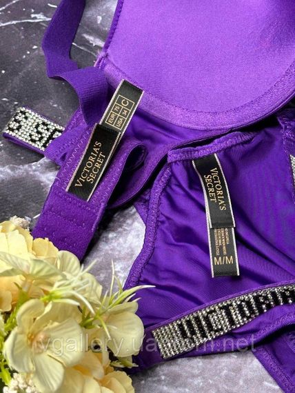 Жіноча спідня білизна Вікторія Сікрет, Сексуальний фіолетовий комплект білизни зі стразами L, 85B, Синій | Зображення 1