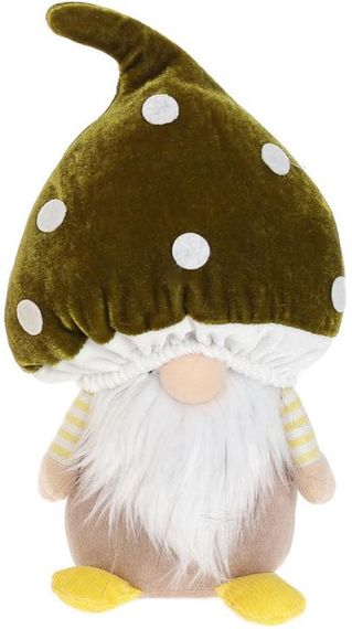 Интерьерная игрушка мягкая Гномик-гриб 22см зеленая шапка