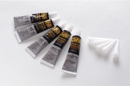 Герметик прокладок високотемпературний +350 °C, 100% силіконовий, сірий 5х25г (пачка 5 шт.) СИЛА 951436