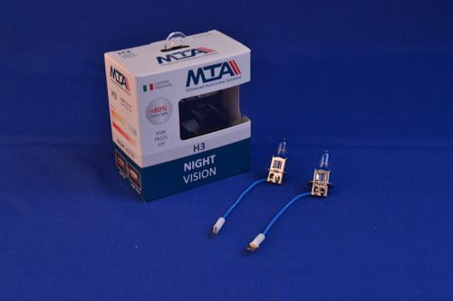 Лампа автомобильная H3 12V 55W PK22S NIGHT VISION +80% (2шт) (ближняя/дальняя, противотуманная) MTA