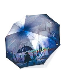 Зонт автомат Frei Regen №9072  женский на 9 спиц сатиновый купол с принтом Дождь с кошкой Светло-фиолетовый