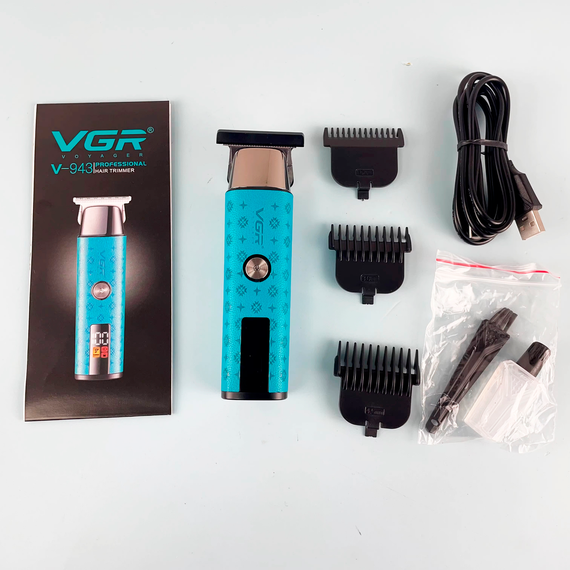 Триммер для стрижки аккумуляторный VGR V-943 BLUE, 3 насадки, LED дисплей | Зображення 5