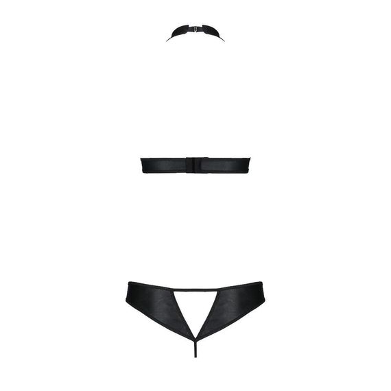 Комплект із екошкіри Passion MALWIA SET with Open Bra 4XL/5XL black, топ та трусики з люверсами Sex Aura | Зображення 3
