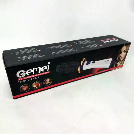 Фен-щетка для волос GEMEI GM-4826 1000W • Вращающийся фен-браш для сушки, укладки, объема и создания естественной волны | Зображення 1